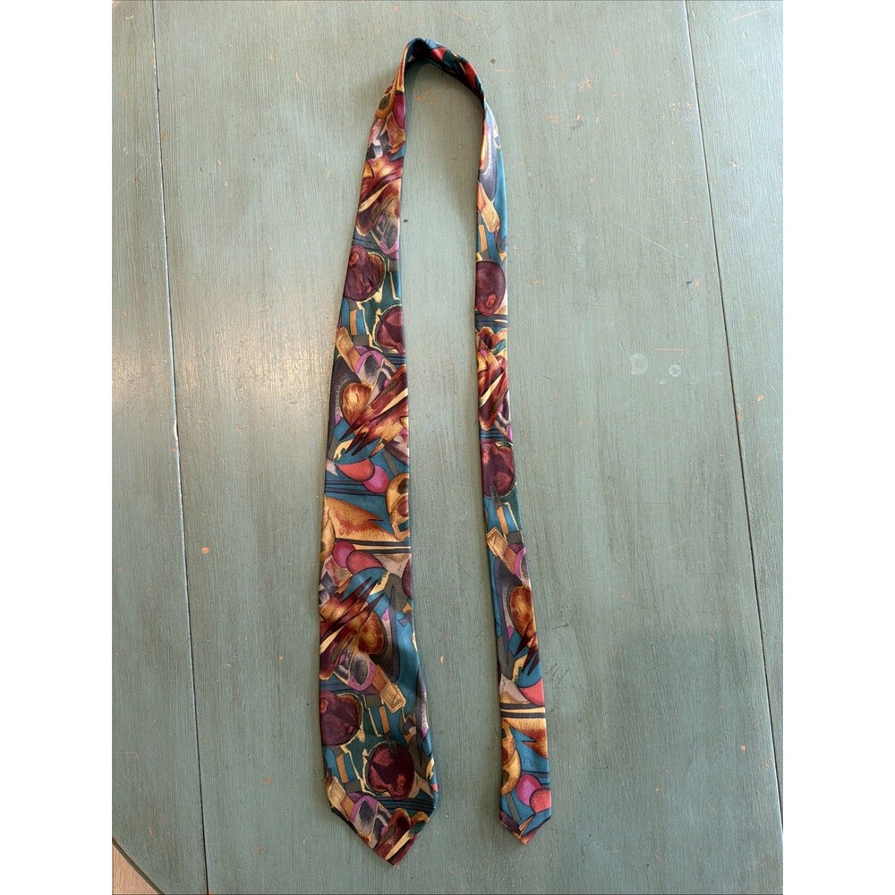 Hugo Boss 100% Silk Abstract Print Tie Made in Italy Mens Colorful Necktie